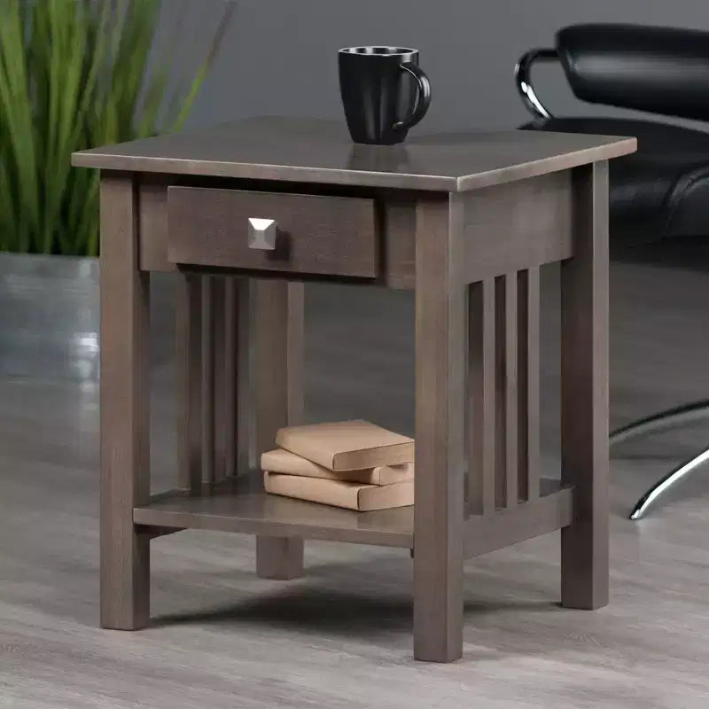 Stafford End Table Oyster Gray - Winsome: Wood Composite Frame, Rectangle Shape, 1 Drawer & Shelf, 22" H, 19.92" W