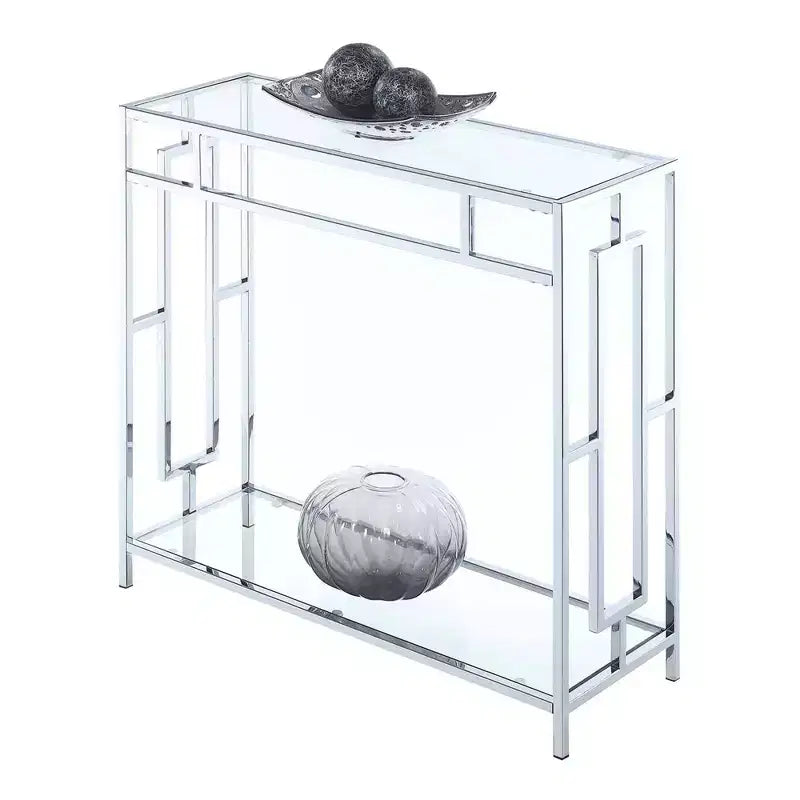 Town Square Chrome Hall Table Chrome - Breighton Home: Modern Glass Shelf, Silver Metal Frame