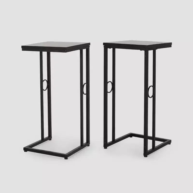 Set of 2 Bader Modern C-Shaped Side Table Black - Christopher Knight Home: Iron Frame, MDF Top, No Assembly Required