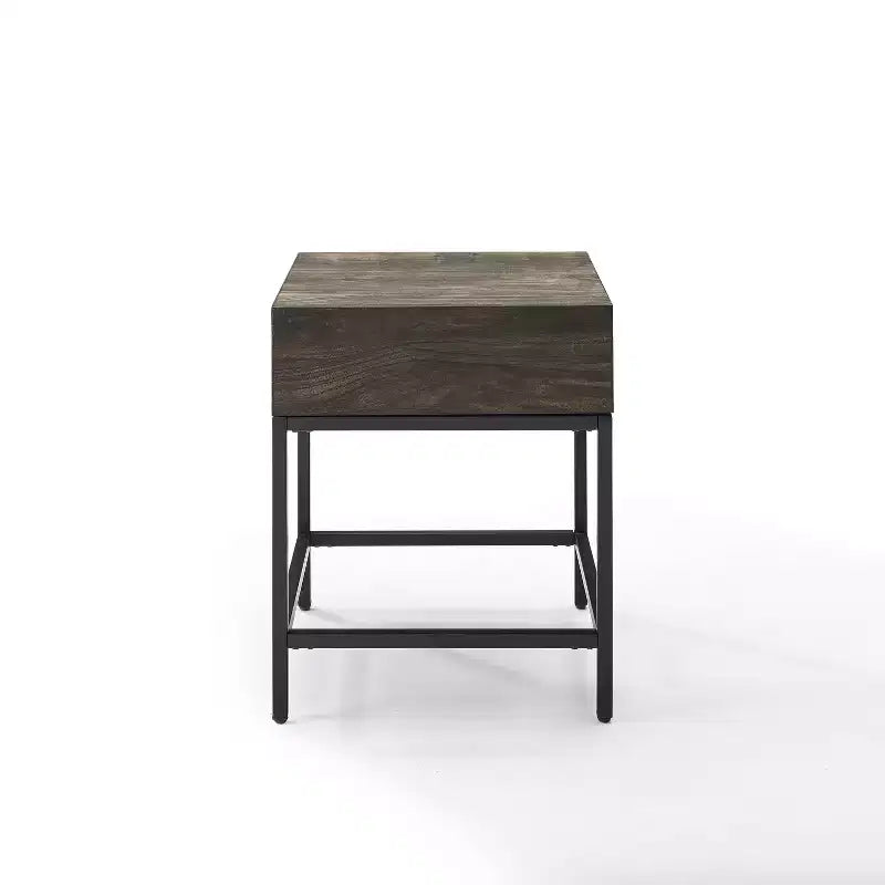Jacobsen End Table with Drawer: Rustic Square Design, Matte Black Steel Base - Crosley