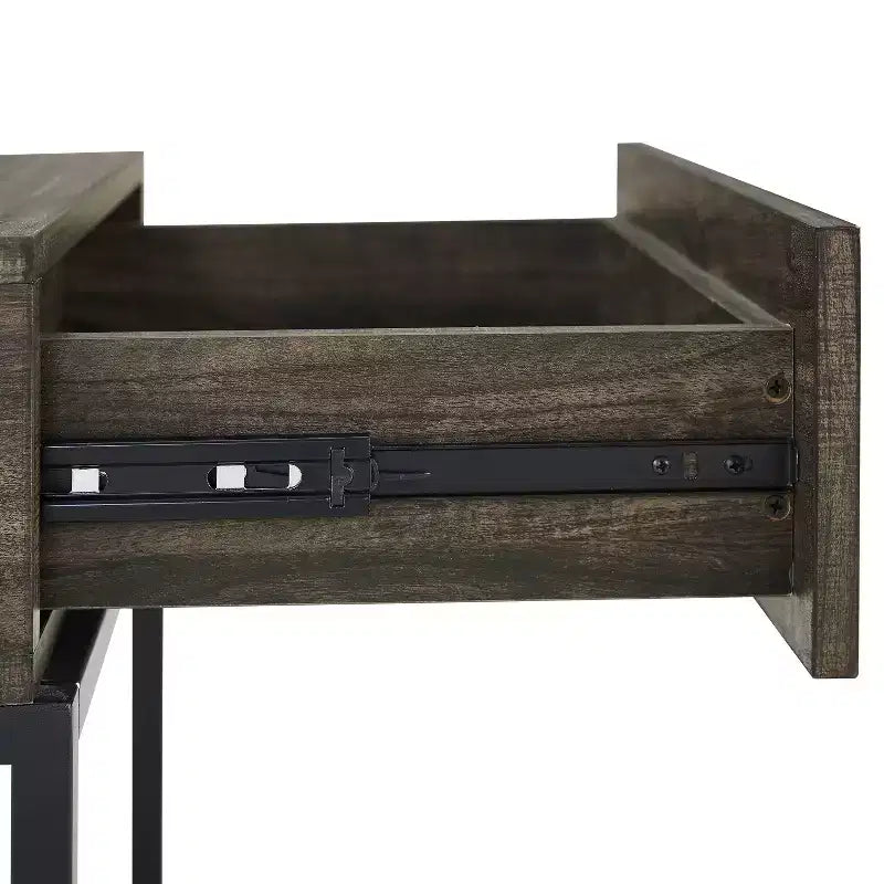 Jacobsen End Table with Drawer: Rustic Square Design, Matte Black Steel Base - Crosley