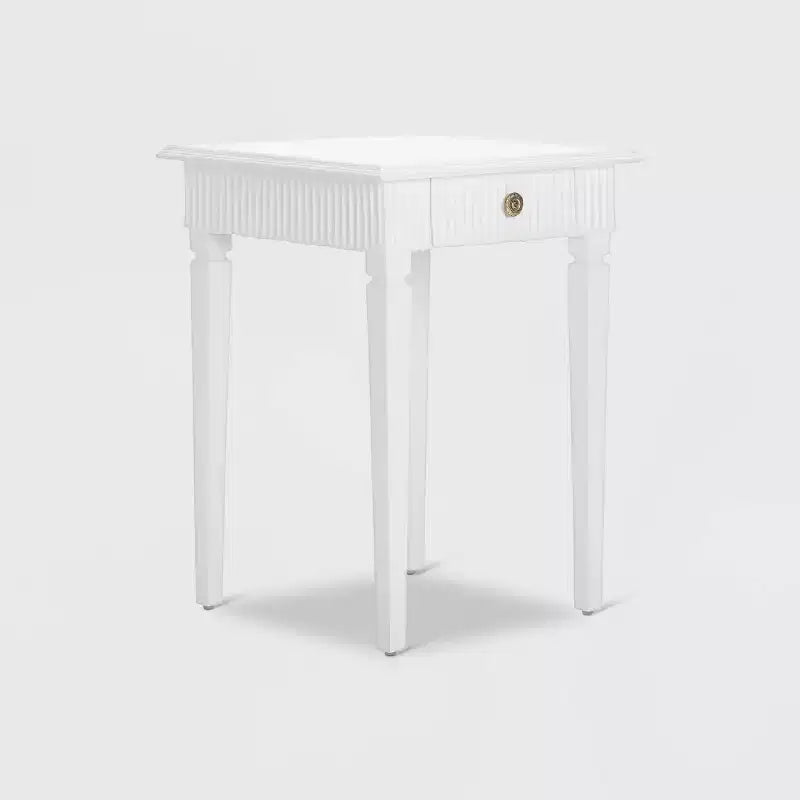Atwood Side Table with Drawer White - Finch: Mango Wood, Scandinavian Style, No Assembly Required