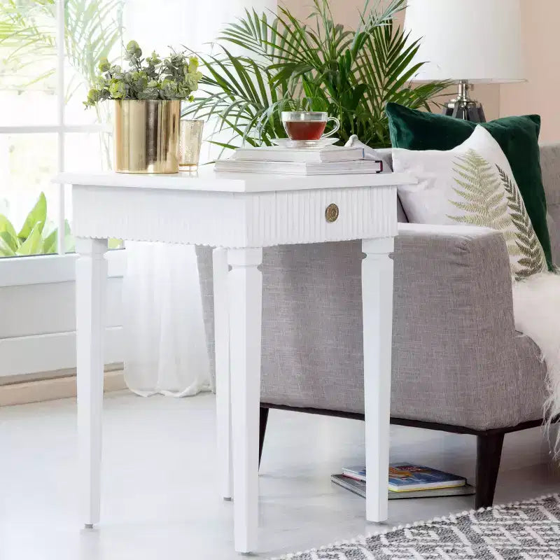 Atwood Side Table with Drawer White - Finch: Mango Wood, Scandinavian Style, No Assembly Required