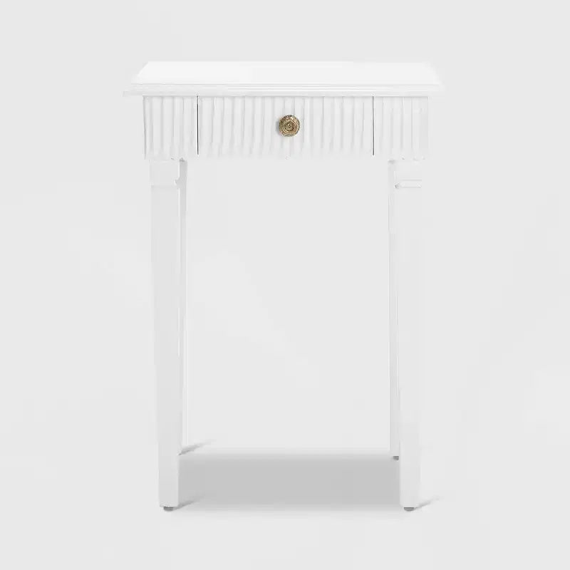 Atwood Side Table with Drawer White - Finch: Mango Wood, Scandinavian Style, No Assembly Required