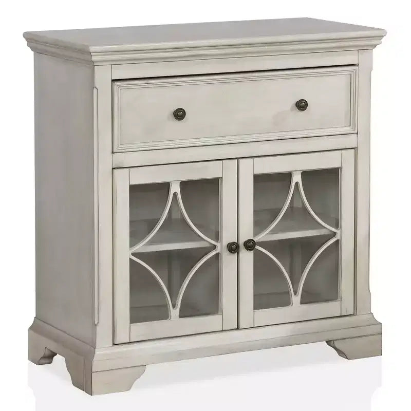 Evadra Hallway Cabinet Antique White - HOMES: Inside + Out: MDF & Poplar, Bracket Feet, Concealed Shelves