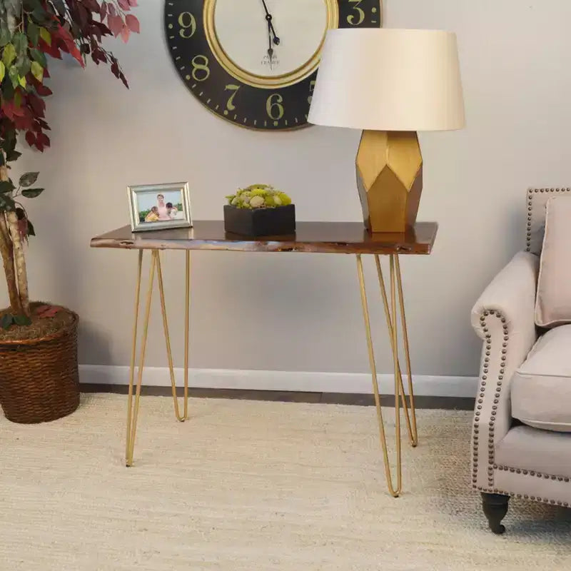 Carolina Living Carolina Living Langdon Live Edge Console Table Elm/Gold: Acacia Top, Metal Frame, Non-Toxic Finish