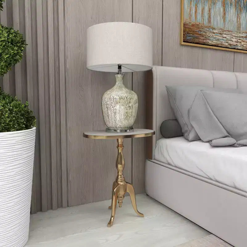 Traditional Marble Accent Table Gold - Olivia & May: Elegant Aluminum Tripod Base, Indoor Use