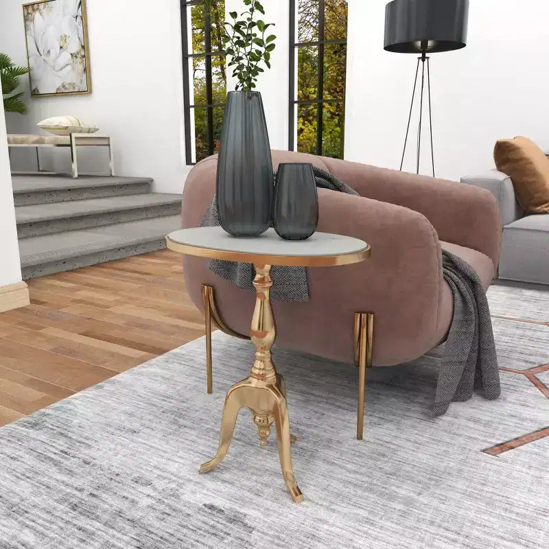 Traditional Marble Accent Table Gold - Olivia & May: Elegant Aluminum Tripod Base, Indoor Use
