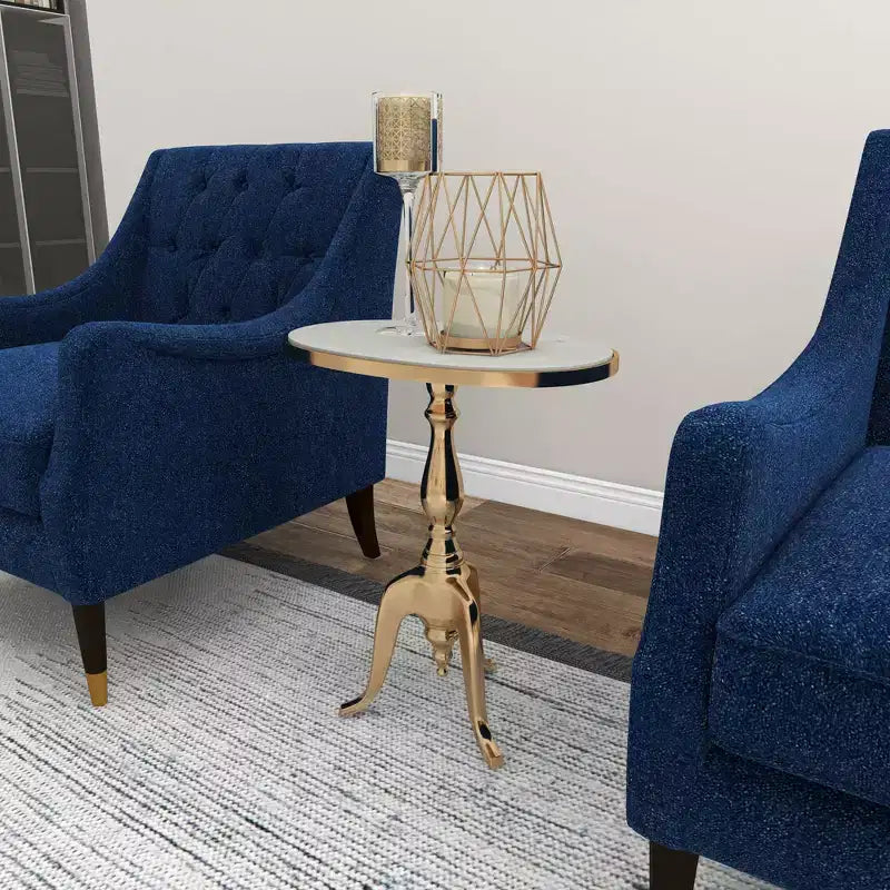 Traditional Marble Accent Table Gold - Olivia & May: Elegant Aluminum Tripod Base, Indoor Use