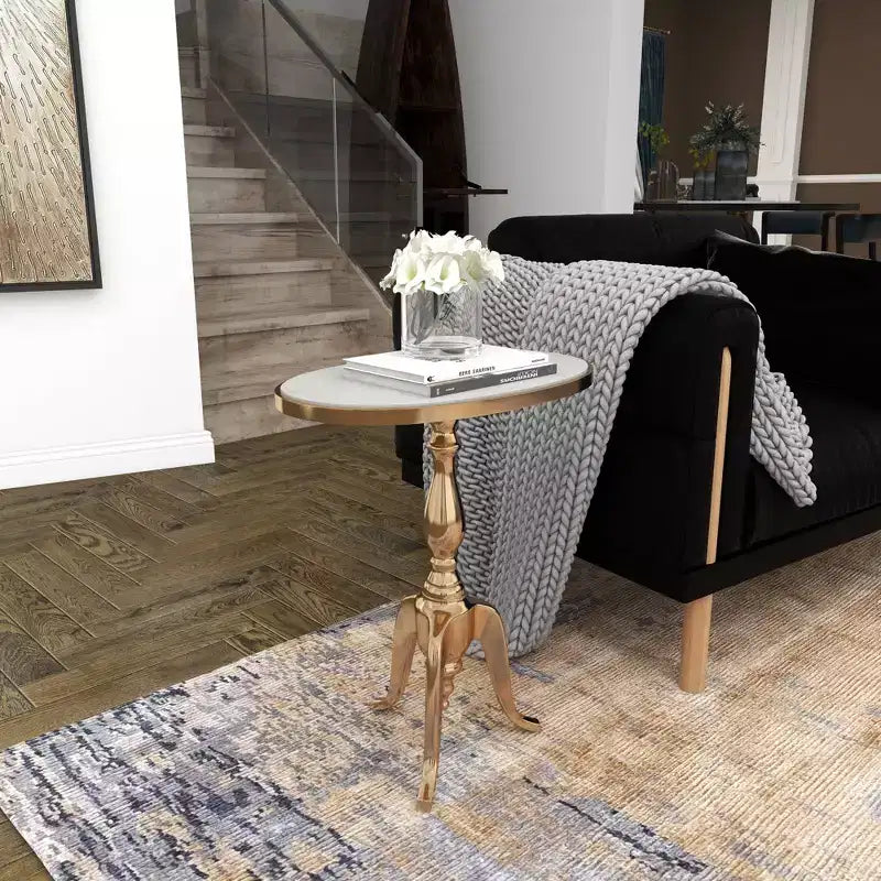 Traditional Marble Accent Table Gold - Olivia & May: Elegant Aluminum Tripod Base, Indoor Use