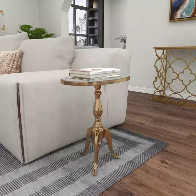 Traditional Marble Accent Table Gold - Olivia & May: Elegant Aluminum Tripod Base, Indoor Use