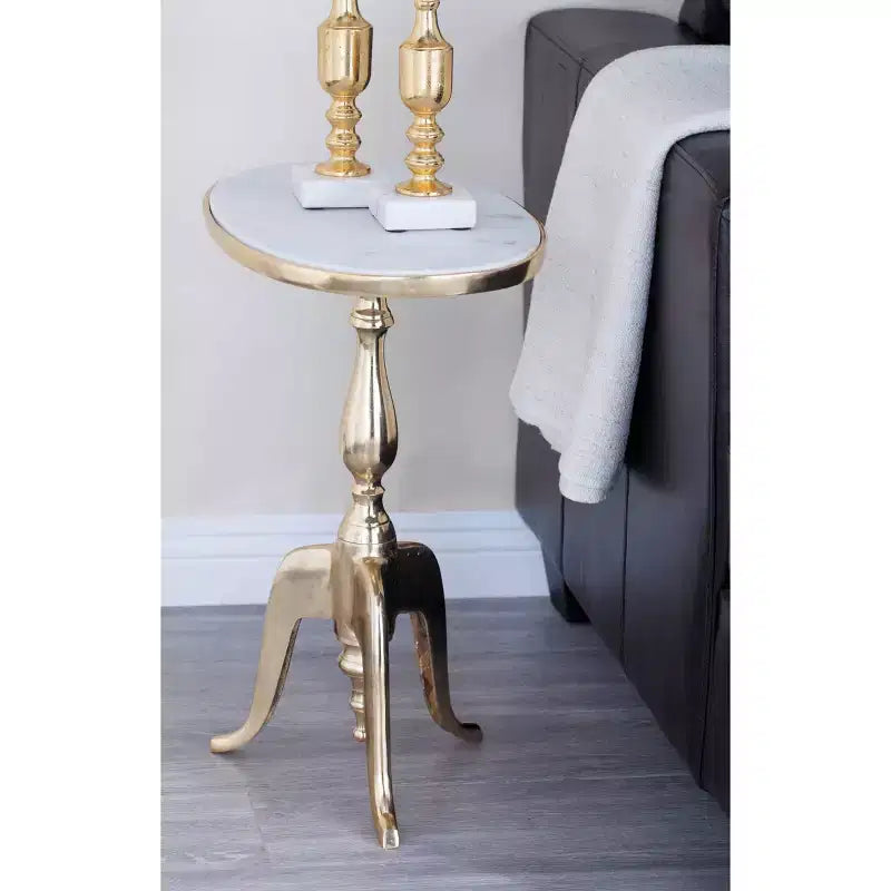 Traditional Marble Accent Table Gold - Olivia & May: Elegant Aluminum Tripod Base, Indoor Use