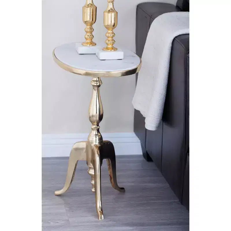 Traditional Marble Accent Table Gold - Olivia & May: Elegant Aluminum Tripod Base, Indoor Use