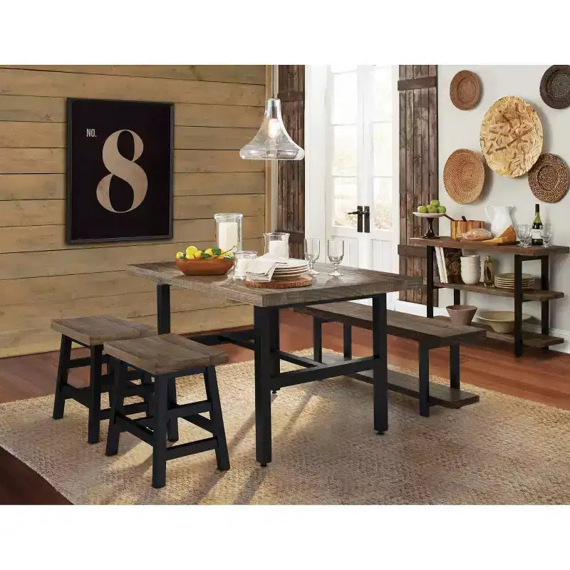 48" Pomona Solid Wood & Metal Entryway Bench Brown - Alaterre Furniture: Rustic Storage, Shelving, 2-Seater, 150 lb Capacity