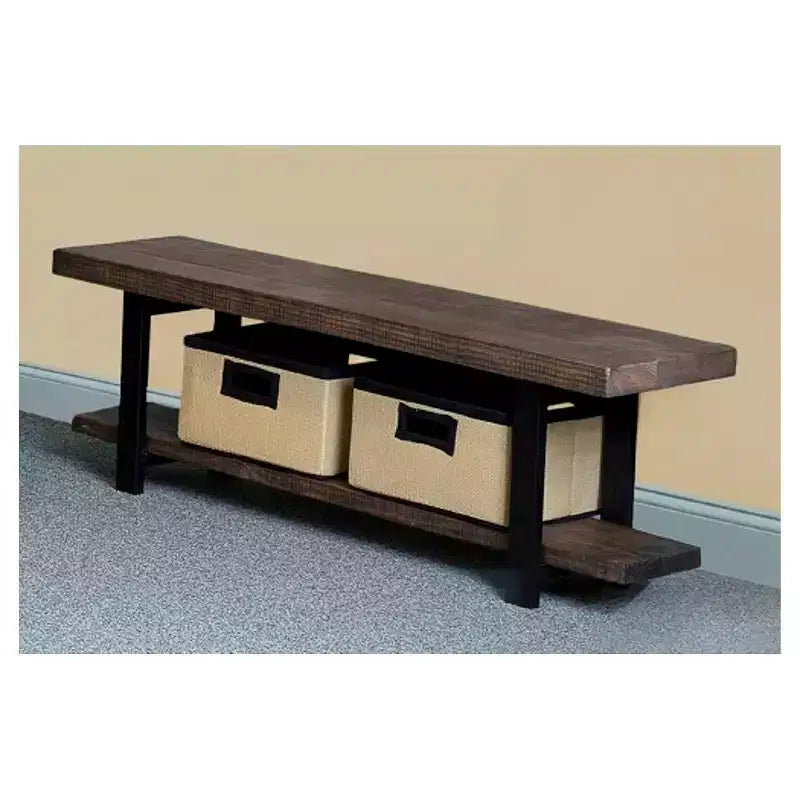 48" Pomona Solid Wood & Metal Entryway Bench Brown - Alaterre Furniture: Rustic Storage, Shelving, 2-Seater, 150 lb Capacity
