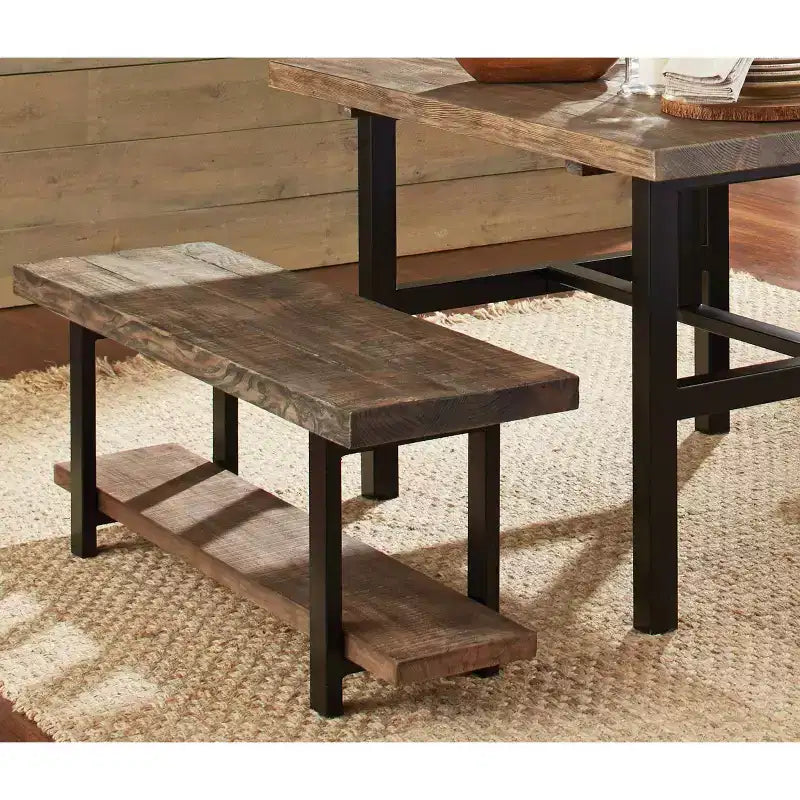 48" Pomona Solid Wood & Metal Entryway Bench Brown - Alaterre Furniture: Rustic Storage, Shelving, 2-Seater, 150 lb Capacity