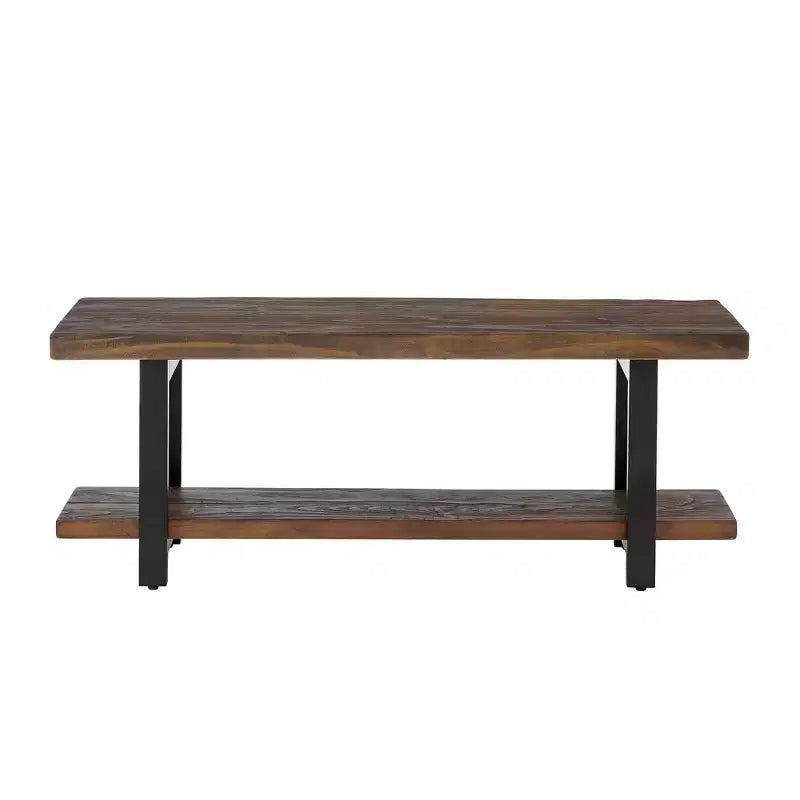 48" Pomona Solid Wood & Metal Entryway Bench Brown - Alaterre Furniture: Rustic Storage, Shelving, 2-Seater, 150 lb Capacity