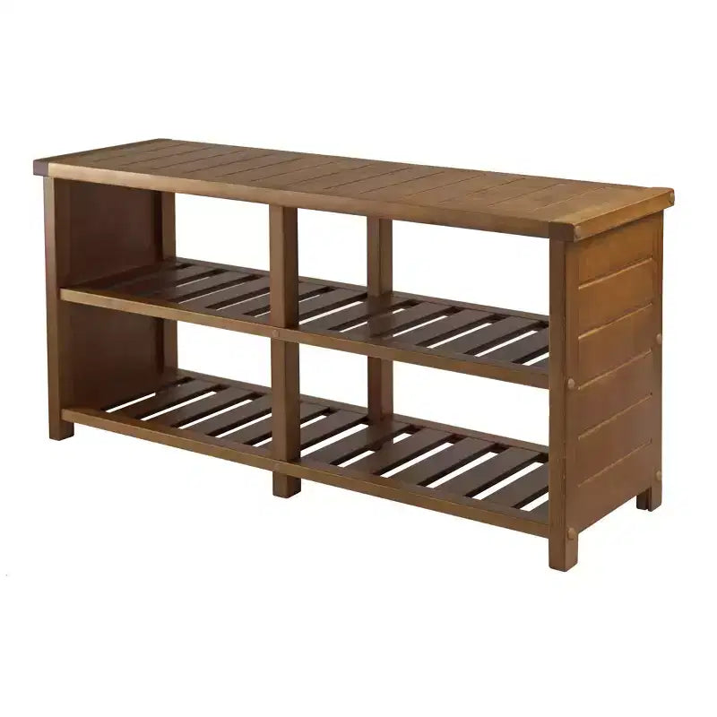 Keystone Entry Teak Shoe Bench - Winsome: Solid Wood Storage Organizer, 8-Pair Capacity, 200 lbs Load