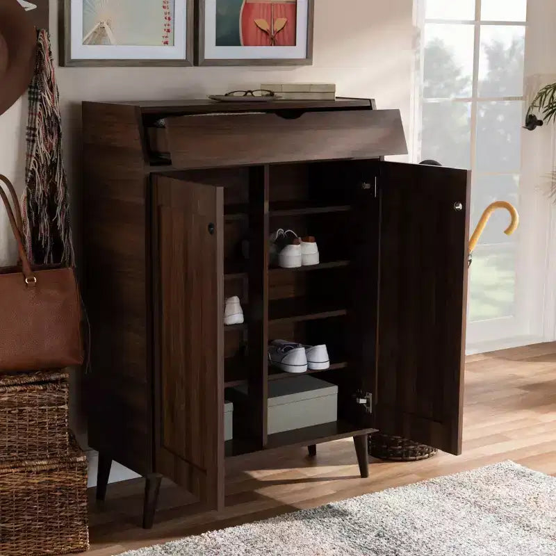 Cormier Walnut Finished 2 Door Wood Entryway Cabinet with Shoe Organizer - Baxton Studio
