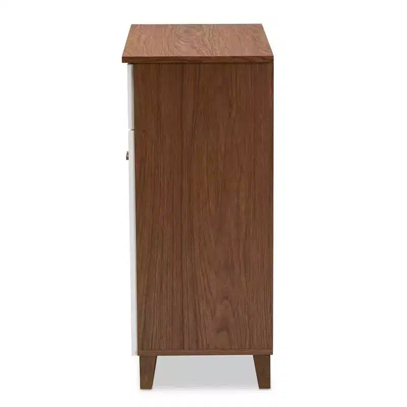 Coolidge 4 Shelf Wood Shoe Cabinet with Drawer White/Walnut - Baxton Studio