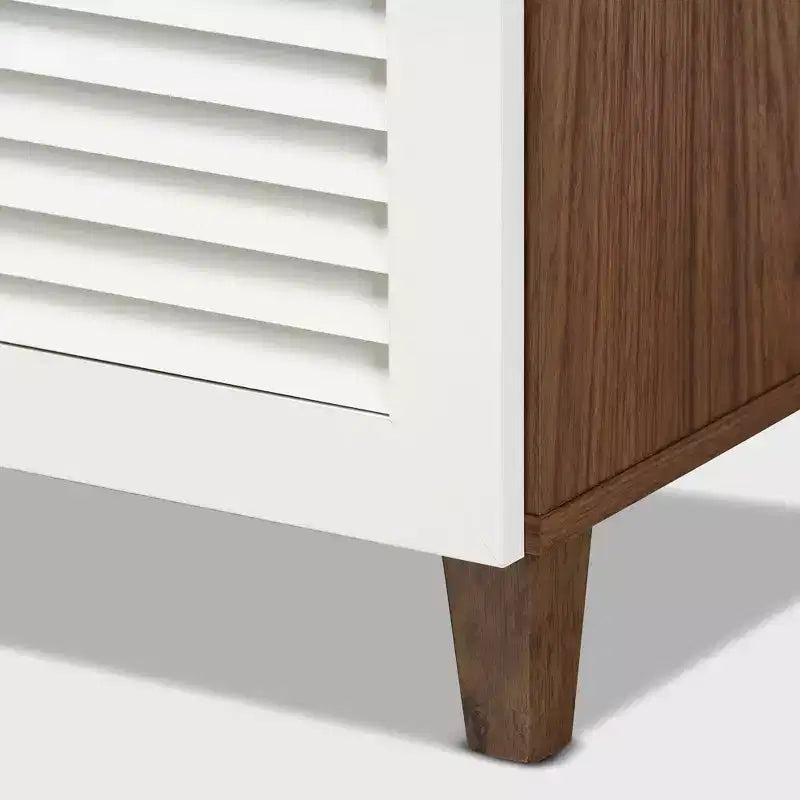Coolidge 4 Shelf Wood Shoe Cabinet with Drawer White/Walnut - Baxton Studio