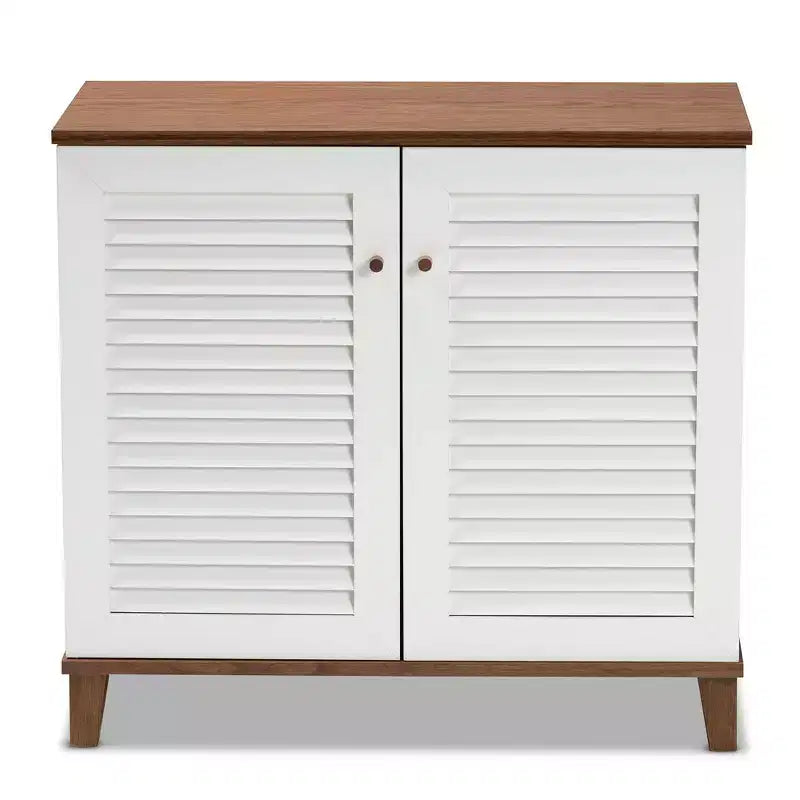 Coolidge 4 Shelf Wood Shoe Cabinet White/Walnut - Baxton Studio