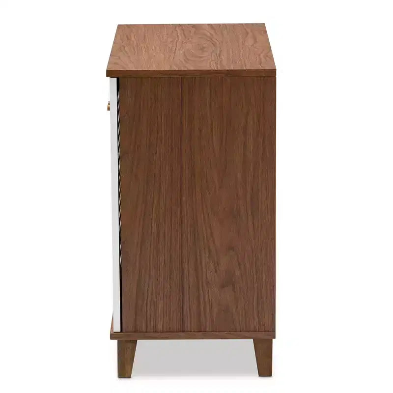 Coolidge 4 Shelf Wood Shoe Cabinet White/Walnut - Baxton Studio