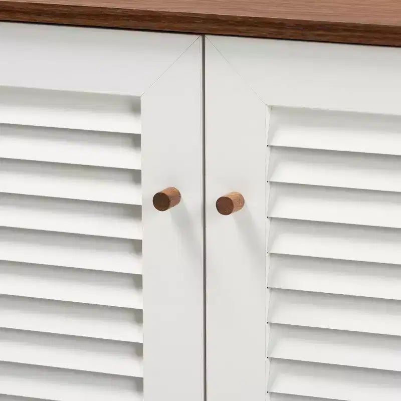 Coolidge 4 Shelf Wood Shoe Cabinet White/Walnut - Baxton Studio