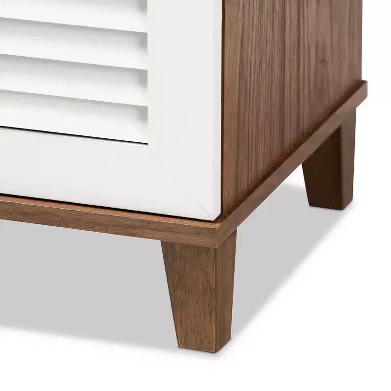 Coolidge 4 Shelf Wood Shoe Cabinet White/Walnut - Baxton Studio