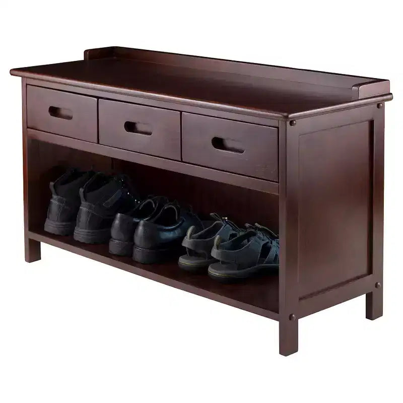 Adriana Entryway Storage Bench Walnut - Winsome: Wood Composite, Non-Upholstered, 2-Seater, Spot Clean