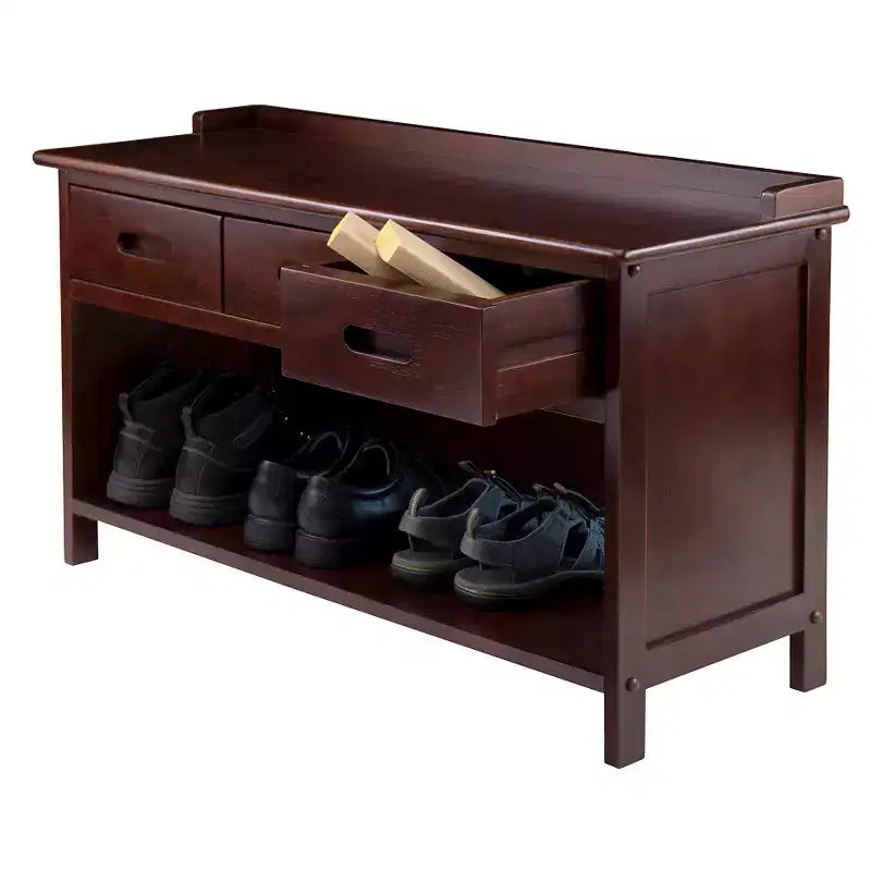 Adriana Entryway Storage Bench Walnut - Winsome: Wood Composite, Non-Upholstered, 2-Seater, Spot Clean