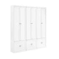 3pc Harper Entryway Pantry Closets White - Crosley: MDF Composite, Wood Veneer, 6 Doors, 3 Drawers, 9 Hooks, 74" Height