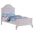 Isabella Youth Bed with Faux Leather Headboard Twin White: Arched Feet, Moldings - Picket House Furnishings