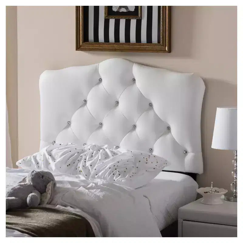 Twin Myra Modern And Contemporary Faux Leather Upholstered Button Tufted Scalloped Headboard White - Baxton Studio