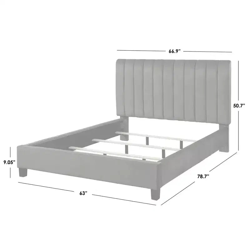 Lifestorey Teagan Queen Channel Upholstered Bed Emerald Green: Lifestorey, Tufted, Velvet Texture, Wood Frame