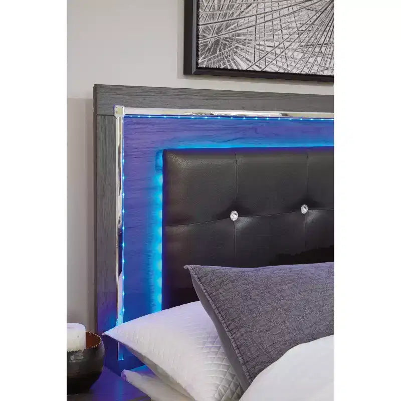 Queen/Full Lodanna Upholstered Panel Headboard Gray: LED Lights, Chrome Accents - Signature Design by Ashley
