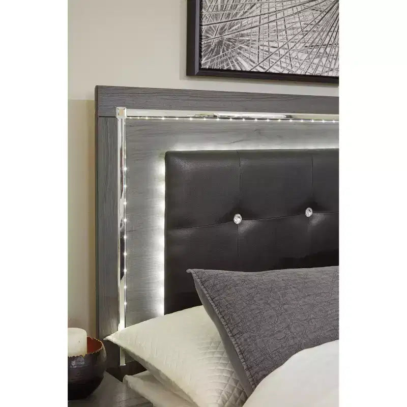 Queen/Full Lodanna Upholstered Panel Headboard Gray: LED Lights, Chrome Accents - Signature Design by Ashley