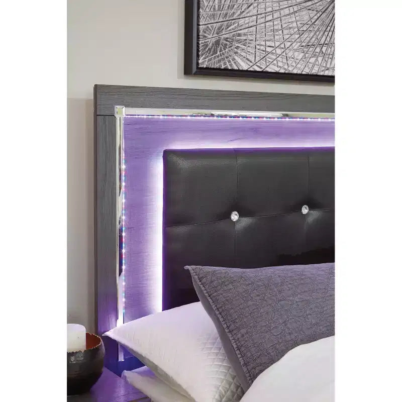 Queen/Full Lodanna Upholstered Panel Headboard Gray: LED Lights, Chrome Accents - Signature Design by Ashley
