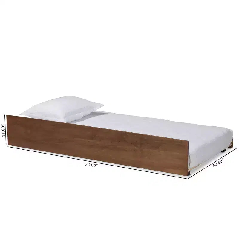 Twin Midori Wood Trundle Bed Walnut - Baxton Studio: Roll-Out Design, Rubberwood & MDF Frame, No Box Spring Needed
