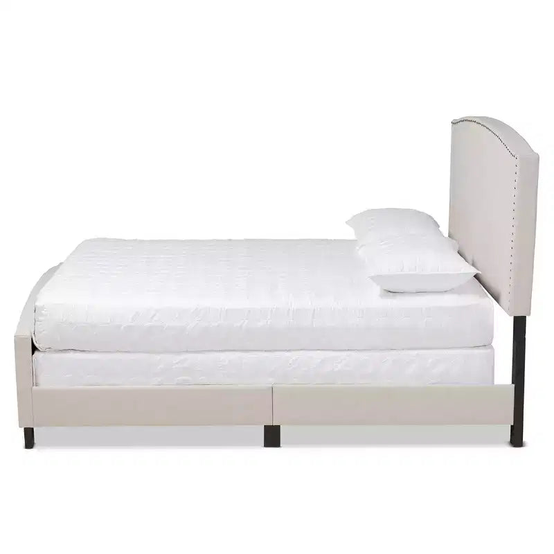 Baxton Studio King Morgan Fabric Upholstered Panel Bed Beige/Black: Nailhead Trim
