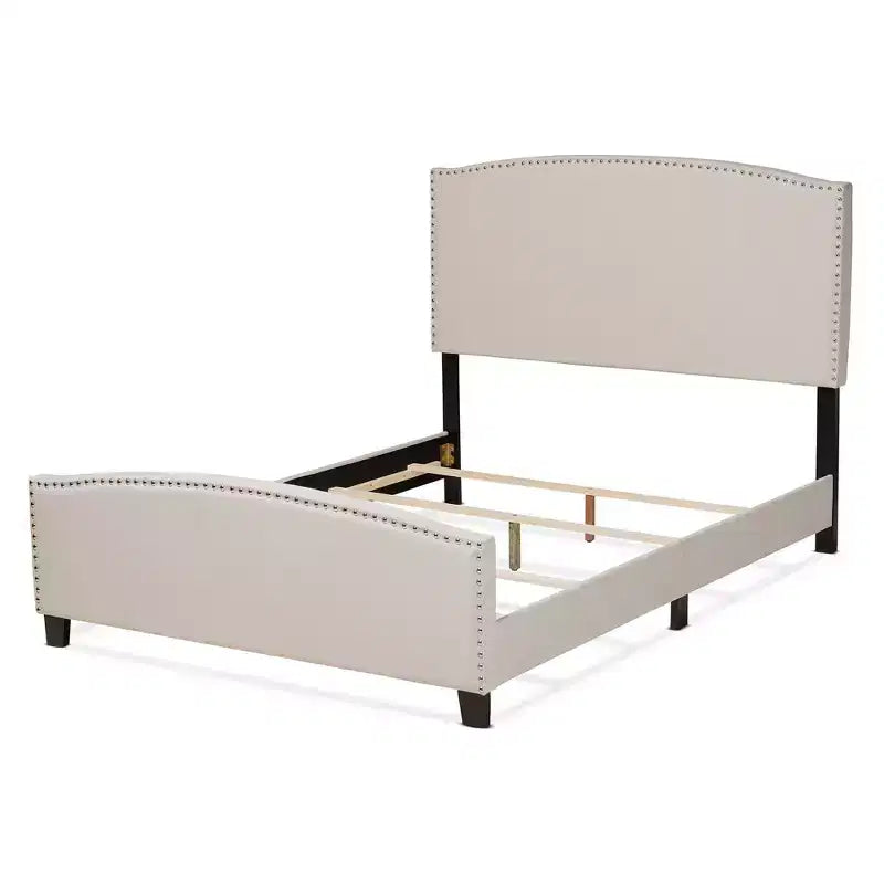 Baxton Studio King Morgan Fabric Upholstered Panel Bed Beige/Black: Nailhead Trim