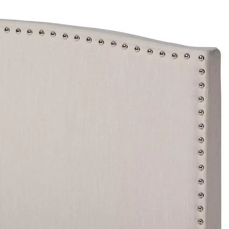 Baxton Studio King Morgan Fabric Upholstered Panel Bed Beige/Black: Nailhead Trim