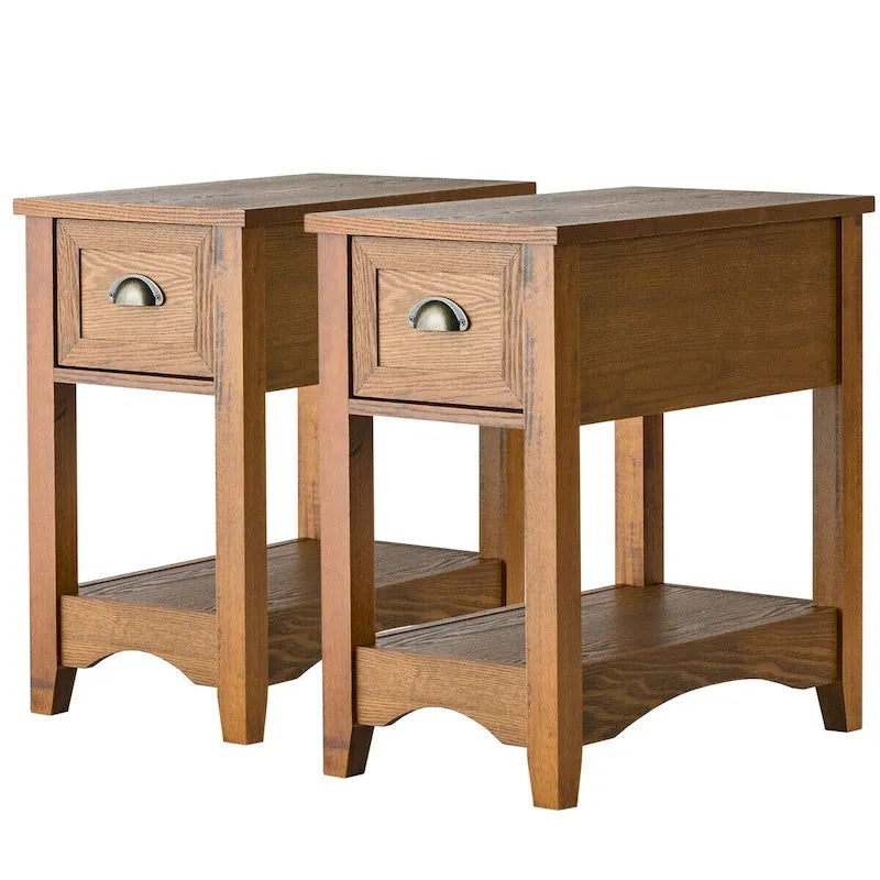 Gymax Set of 2 Contemporary Side End Table Compact Table w/ Drawer - 13  X 22  X 23  (L X W X H)