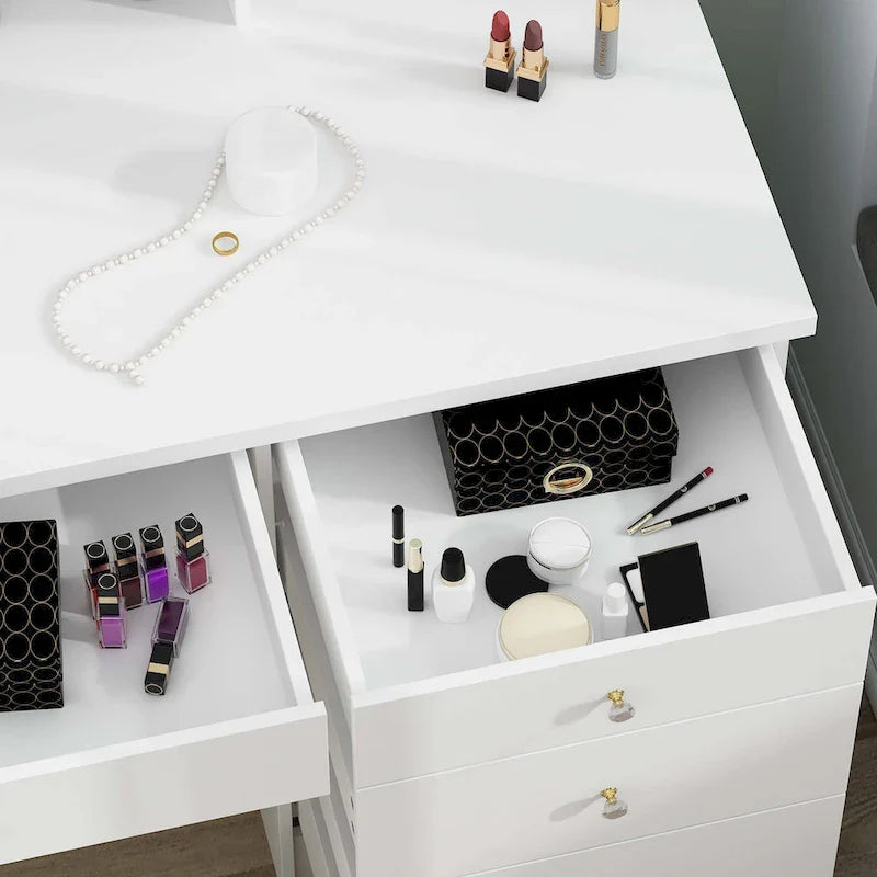 White Makeup Vanity Set with LED Mirror and Stool - 39.4 Wide
