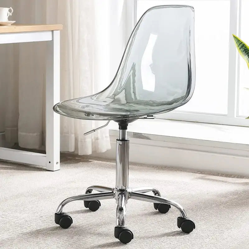 Chaise de bureau à roulettes sans accoudoirs, réglable en hauteur, en acrylique pivotant