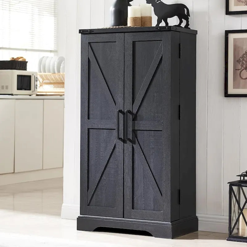 47 Farmhouse Kitchen Pantry, Storage Cabinet with Barn Doors - N/A