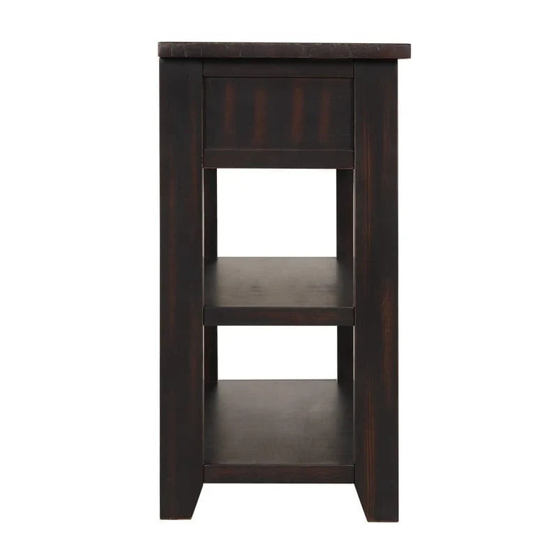 Console en bois avec 3 tiroirs de rangement et 2 étagères