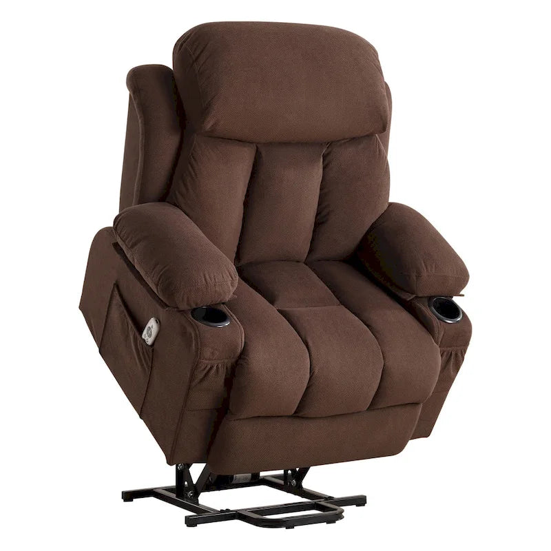 Grey Power Lift Recliner with Heated Massage, USB Charging, Remote Control, and Convenient Side Pockets for Seniors