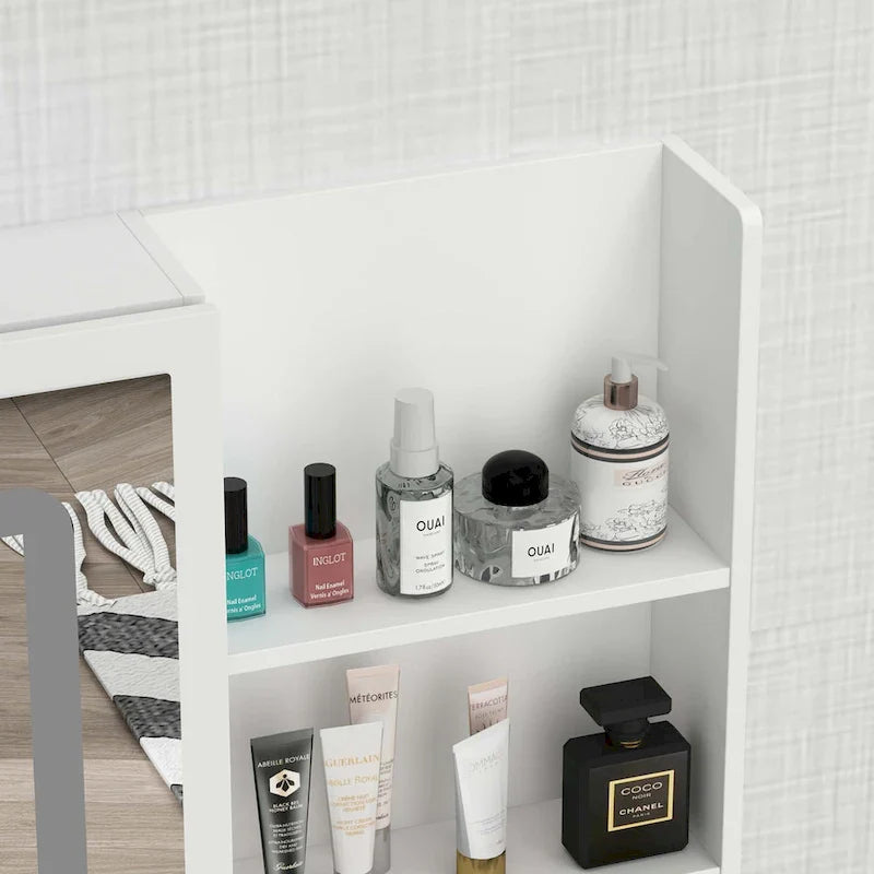 White Makeup Vanity Set with LED Mirror and Stool - 39.4 Wide