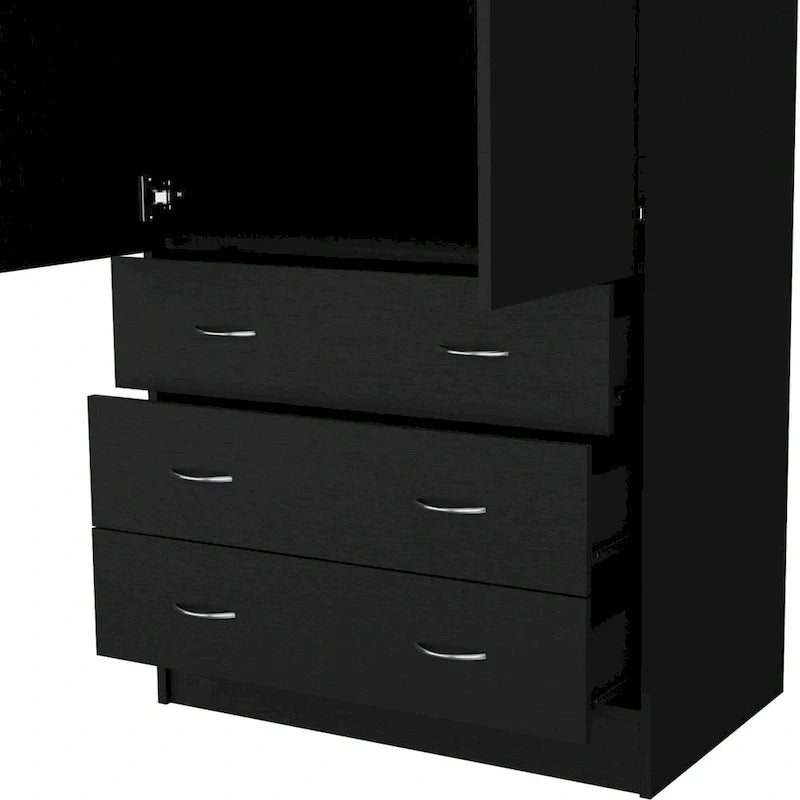 19  Modern Double-door Armoire with 3 Drawers and 1 Hanging Rod for Bedroom